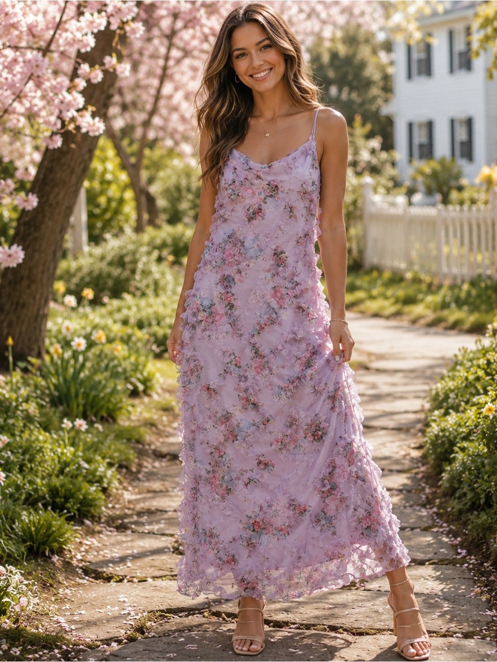 Lilac Floral Appliqué Slip Dress